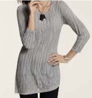 Chicos Travelers Tunic Sweater Womens 0/Small Knit Silver Asymmetrical 3/4 Slv